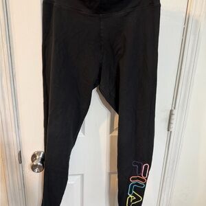 Fila Black Leggings with Rainbow Logo on Calf